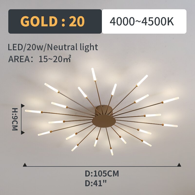 Wesley Flush-Mount Ceiling Light Fireworks, Black/Gold - product image 22